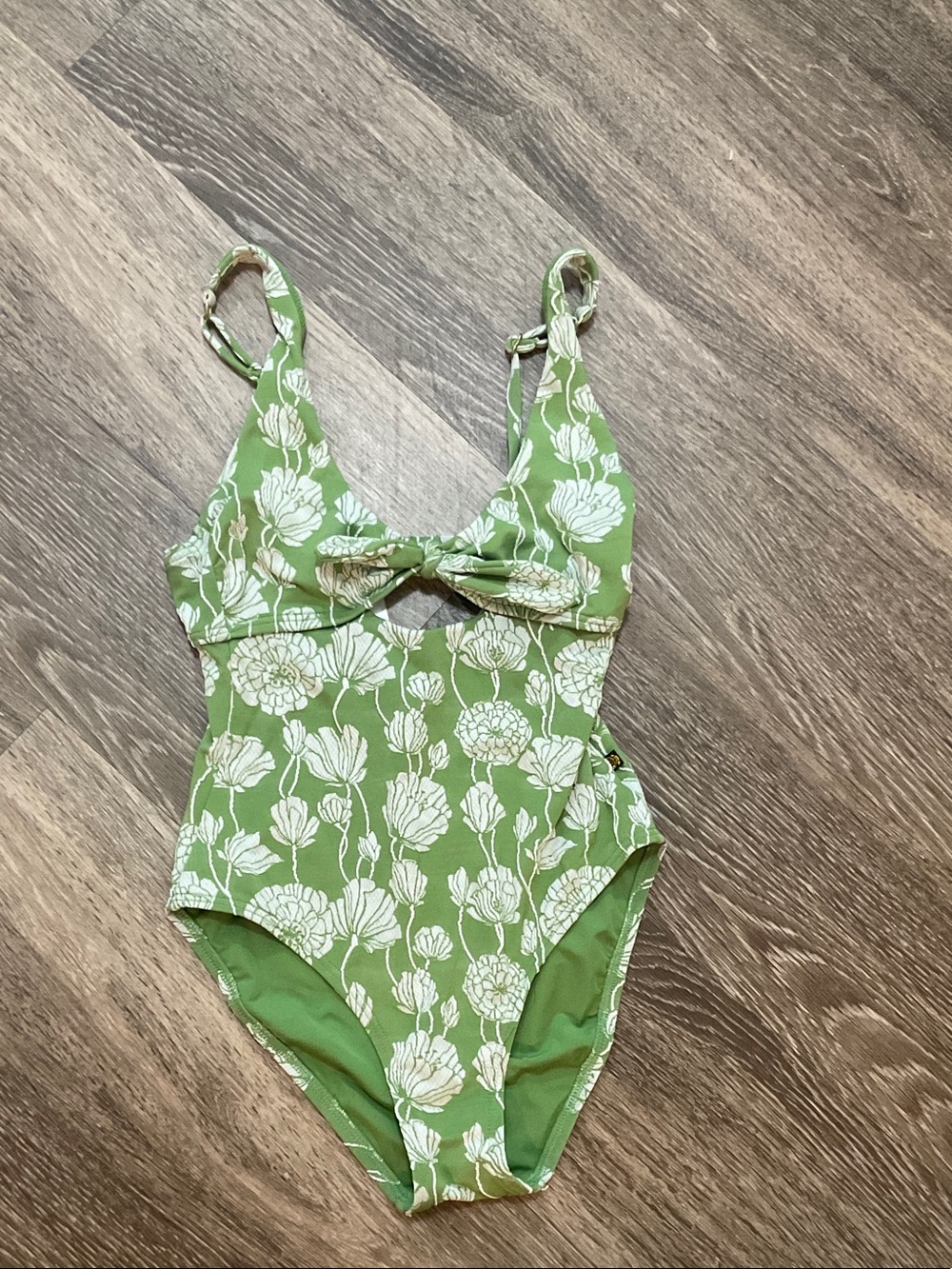 La Vie En Rose Green Floral One-Piece Swimsuit with Front Bow